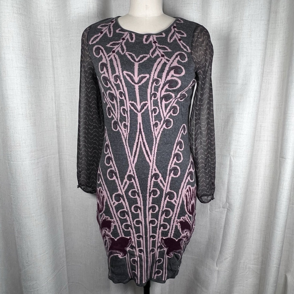 Anthropologie‎ Knitted & Knotted Saone Sweater Dress Gray Pink Small Petite PS